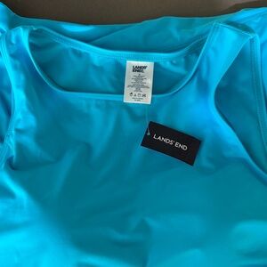 NWT Lands' End Aqua 2 piece high neck swim top with skirt